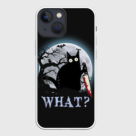 Чехол для iPhone 13 mini с принтом What Cat (Halloween) в Тюмени,  |  | cat | cats | halloween | what | кот | котенок | коты | котяра | кошак | кошка | нож | пушистый | хэллоуин | что