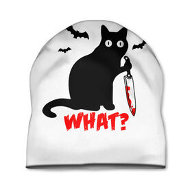 Шапка 3D с принтом What Cat (Halloween) в Тюмени, 100% полиэстер | универсальный размер, печать по всей поверхности изделия | 