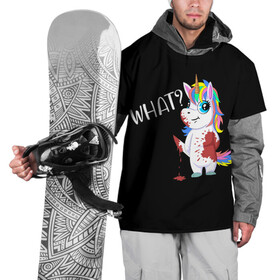 Накидка на куртку 3D с принтом What Unicorn в Тюмени, 100% полиэстер |  | Тематика изображения на принте: cat | halloween | rainbow | unicorn | what | единорог | единорожек | кот | нож | пушистый | радуга | радужный | хэллоуин | что