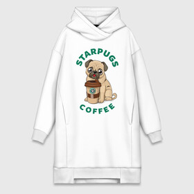 Платье-худи хлопок с принтом Starpugs в Тюмени,  |  | animal | art | coffee | dog | pug | puppy | арт | животное | кофе | мопс | собака | щенок