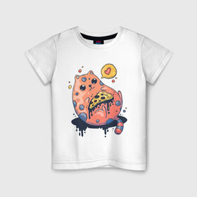 Детская футболка хлопок с принтом Cat Loves Pizza в Тюмени, 100% хлопок | круглый вырез горловины, полуприлегающий силуэт, длина до линии бедер | art | cat | food | heart | pizza | арт | еда | кот | котик | кошка | пицца | сердечко