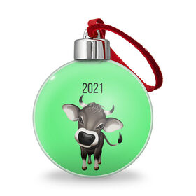 Ёлочный шар с принтом Год быка в Тюмени, Пластик | Диаметр: 77 мм | 2021 | бычок | год быка | гороскоп | маленький бычок. | телёнок