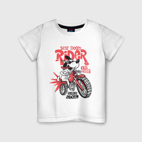 Детская футболка хлопок с принтом Best Doggy Rider в Тюмени, 100% хлопок | круглый вырез горловины, полуприлегающий силуэт, длина до линии бедер | art | dog | drawing | moto | motorcycle | racer | wheels | арт | гонщик | колеса | мото | мотоцикл | очки | пес | рисунок | собака