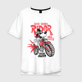 Мужская футболка хлопок Oversize с принтом Best Doggy Rider в Тюмени, 100% хлопок | свободный крой, круглый ворот, “спинка” длиннее передней части | art | dog | drawing | moto | motorcycle | racer | wheels | арт | гонщик | колеса | мото | мотоцикл | очки | пес | рисунок | собака
