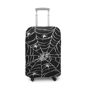 Чехол для чемодана 3D с принтом Паутина с пауками в Тюмени, 86% полиэфир, 14% спандекс | двустороннее нанесение принта, прорези для ручек и колес | Тематика изображения на принте: black and white | darkness | halloween | horror | night | spider | web | готика | жуки | жуткий | мальчикам | насекомые | нечисть | нити | ночные | ночь | пауки | паутина | подарок | сетка | страшный | темный | тьма | хеллоуин | хоррор