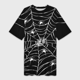 Платье-футболка 3D с принтом Паутина с пауками в Тюмени,  |  | Тематика изображения на принте: black and white | darkness | halloween | horror | night | spider | web | готика | жуки | жуткий | мальчикам | насекомые | нечисть | нити | ночные | ночь | пауки | паутина | подарок | сетка | страшный | темный | тьма | хеллоуин | хоррор