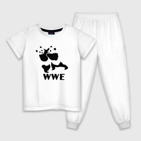 Детская пижама хлопок с принтом WWE в Тюмени, 100% хлопок |  брюки и футболка прямого кроя, без карманов, на брюках мягкая резинка на поясе и по низу штанин
 | wwe | боевые панды | две панды | панда | панды | панды wwe | рестлинг | рестлинг панд | рестлинг панды