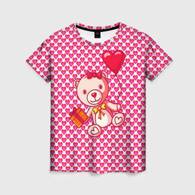 Женская футболка 3D с принтом Медвежонок сюрприз в Тюмени, 100% полиэфир ( синтетическое хлопкоподобное полотно) | прямой крой, круглый вырез горловины, длина до линии бедер | baby | bear | love is | teddy | valentines | бабочка | бантик | валентина | влюбленный | воздушный шарик | девочка | игрушка | лучшая мама | любимая жена | люблю | любовь | малыш | марта | медведь | медвежата | милый
