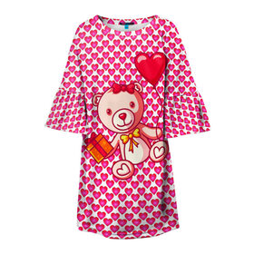 Детское платье 3D с принтом Медвежонок сюрприз в Тюмени, 100% полиэстер | прямой силуэт, чуть расширенный к низу. Круглая горловина, на рукавах — воланы | baby | bear | love is | teddy | valentines | бабочка | бантик | валентина | влюбленный | воздушный шарик | девочка | игрушка | лучшая мама | любимая жена | люблю | любовь | малыш | марта | медведь | медвежата | милый