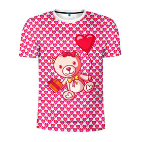 Мужская футболка 3D спортивная с принтом Медвежонок сюрприз в Тюмени, 100% полиэстер с улучшенными характеристиками | приталенный силуэт, круглая горловина, широкие плечи, сужается к линии бедра | baby | bear | love is | teddy | valentines | бабочка | бантик | валентина | влюбленный | воздушный шарик | девочка | игрушка | лучшая мама | любимая жена | люблю | любовь | малыш | марта | медведь | медвежата | милый