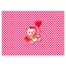 Поздравительная открытка с принтом Медвежонок сюрприз в Тюмени, 100% бумага | плотность бумаги 280 г/м2, матовая, на обратной стороне линовка и место для марки
 | baby | bear | love is | teddy | valentines | бабочка | бантик | валентина | влюбленный | воздушный шарик | девочка | игрушка | лучшая мама | любимая жена | люблю | любовь | малыш | марта | медведь | медвежата | милый