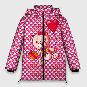 Женская зимняя куртка Oversize с принтом Медвежонок сюрприз в Тюмени, верх — 100% полиэстер; подкладка — 100% полиэстер; утеплитель — 100% полиэстер | длина ниже бедра, силуэт Оверсайз. Есть воротник-стойка, отстегивающийся капюшон и ветрозащитная планка. 

Боковые карманы с листочкой на кнопках и внутренний карман на молнии | Тематика изображения на принте: baby | bear | love is | teddy | valentines | бабочка | бантик | валентина | влюбленный | воздушный шарик | девочка | игрушка | лучшая мама | любимая жена | люблю | любовь | малыш | марта | медведь | медвежата | милый