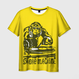 Мужская футболка 3D с принтом Дым машина в Тюмени, 100% полиэфир | прямой крой, круглый вырез горловины, длина до линии бедер | винила | дискотека. | дым машина | клубная музыка | обезьяна за диск жокей | шимпанзе диджей
