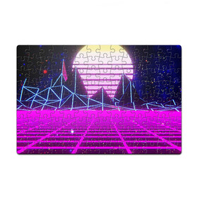 Пазл магнитный 126 элементов с принтом Synthwave в Тюмени, полимерный материал с магнитным слоем | 126 деталей, размер изделия —  180*270 мм | Тематика изображения на принте: synthwave | горы | горы синтвэйва | неоновые горы | синтвэйв