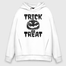 Мужское худи Oversize хлопок с принтом Trick or treat в Тюмени, френч-терри — 70% хлопок, 30% полиэстер. Мягкий теплый начес внутри —100% хлопок | боковые карманы, эластичные манжеты и нижняя кромка, капюшон на магнитной кнопке | Тематика изображения на принте: 31 октября | halloween | halowen | ведьма | день всех святых | джек | костюм | кровь | лого | монстр | надпись | праздник | приведение | призрак | светильник | символ | страшная | тыква | ужасы | хеллоуин | хеллуин