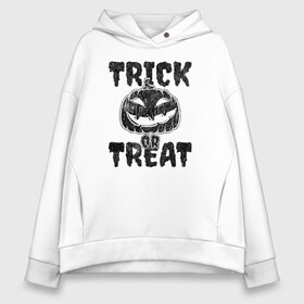 Женское худи Oversize хлопок с принтом Trick or treat в Тюмени, френч-терри — 70% хлопок, 30% полиэстер. Мягкий теплый начес внутри —100% хлопок | боковые карманы, эластичные манжеты и нижняя кромка, капюшон на магнитной кнопке | 31 октября | halloween | halowen | ведьма | день всех святых | джек | костюм | кровь | лого | монстр | надпись | праздник | приведение | призрак | светильник | символ | страшная | тыква | ужасы | хеллоуин | хеллуин