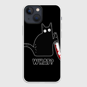 Чехол для iPhone 13 mini с принтом What Cat в Тюмени,  |  | cat | cats | halloween | what | кот | котенок | коты | котяра | кошак | кошка | нож | пушистый | хэллоуин | что