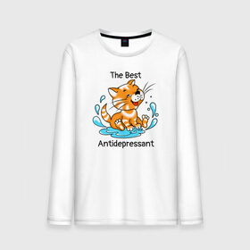 Мужской лонгслив хлопок с принтом Antidepressant - кот Рыжик в Тюмени, 100% хлопок |  | antidepressant | cat | антидепрессант | веселый кот | кот | рыжий кот