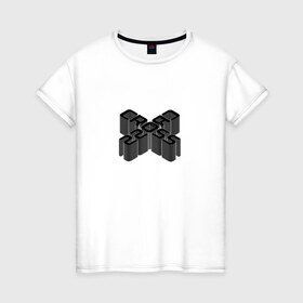 Женская футболка хлопок с принтом Cross / Перекрестие в Тюмени, 100% хлопок | прямой крой, круглый вырез горловины, длина до линии бедер, слегка спущенное плечо | 3d | 3д | black | cross | геометрия | крест | крестик | объём | прикольная надпись | фигура | чёрный