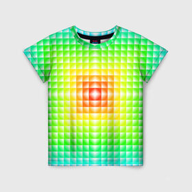 Детская футболка 3D с принтом Абстракция в Тюмени, 100% гипоаллергенный полиэфир | прямой крой, круглый вырез горловины, длина до линии бедер, чуть спущенное плечо, ткань немного тянется | абстрактные | абстрактный | абстракция | квадрат | квадраты | плитка | плитки | плиточки | светящиеся | яркие | яркий