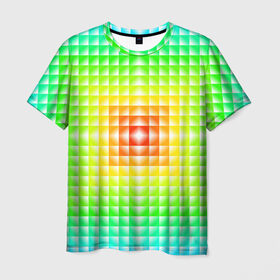Мужская футболка 3D с принтом Абстракция в Тюмени, 100% полиэфир | прямой крой, круглый вырез горловины, длина до линии бедер | абстрактные | абстрактный | абстракция | квадрат | квадраты | плитка | плитки | плиточки | светящиеся | яркие | яркий