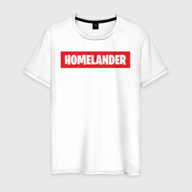Мужская футболка хлопок с принтом HOMELANDER в Тюмени, 100% хлопок | прямой крой, круглый вырез горловины, длина до линии бедер, слегка спущенное плечо. | america | boys | homelander | superhero | the boys | usa | америка | патриот | пацаны | супергерой | сша | хоумландер | хоумлендер