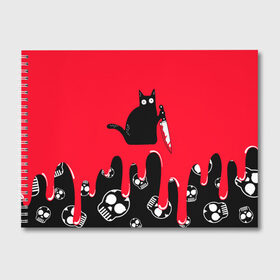 Альбом для рисования с принтом WHAT CAT в Тюмени, 100% бумага
 | матовая бумага, плотность 200 мг. | Тематика изображения на принте: art | black | black cat | cat | dark | dark cat | halloween | what | what cat | what mem | арт | кот | кот арт | кот мем | мем | нож | праздник | прикол | прикольный кот | убица | хэллоуин | чёрный | чёрный кот | что | что мем