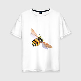 Женская футболка хлопок Oversize с принтом Шмель полосатый в Тюмени, 100% хлопок | свободный крой, круглый ворот, спущенный рукав, длина до линии бедер
 | акварель | желтый | крылья | летать | насекомое | полоски | природа | черный | шмель