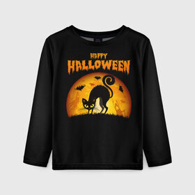 Детский лонгслив 3D с принтом Helloween в Тюмени, 100% полиэстер | длинные рукава, круглый вырез горловины, полуприлегающий силуэт
 | halloween | ведьма | летучая мышь | полнолуние | привидение | призрак | тыква | хеллоуин | хелуин | хэллоин | хэллоуин | хэлоуин | хэлуин | черный кот