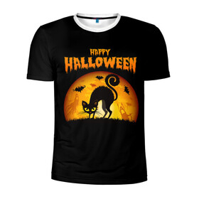 Мужская футболка 3D спортивная с принтом Helloween в Тюмени, 100% полиэстер с улучшенными характеристиками | приталенный силуэт, круглая горловина, широкие плечи, сужается к линии бедра | halloween | ведьма | летучая мышь | полнолуние | привидение | призрак | тыква | хеллоуин | хелуин | хэллоин | хэллоуин | хэлоуин | хэлуин | черный кот
