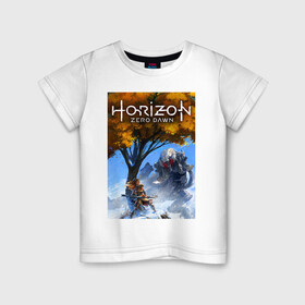 Детская футболка хлопок с принтом HORIZON ZERO DAWN в Тюмени, 100% хлопок | круглый вырез горловины, полуприлегающий силуэт, длина до линии бедер | game | horizon zero 2 | horizon zero dawn | древний арсенал | игра. | хоризон | хоризон 2 | хоризон зеро давн