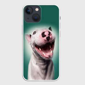 Чехол для iPhone 13 mini с принтом Bully в Тюмени,  |  | bull terrier | ears | eyes | fangs | jaw | muzzle | nose | smile | бультерьер | глаза | клыки | нос | пасть | улыбка | уши