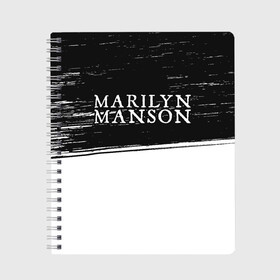 Тетрадь с принтом MARILYN MANSON М МЭНСОН в Тюмени, 100% бумага | 48 листов, плотность листов — 60 г/м2, плотность картонной обложки — 250 г/м2. Листы скреплены сбоку удобной пружинной спиралью. Уголки страниц и обложки скругленные. Цвет линий — светло-серый
 | logo | manson | marilyn | music | rock | группа | лого | логотип | логотипы | менсон | мерилин | мерлин | музыка | мэнсон | мэрилин | рок | символ