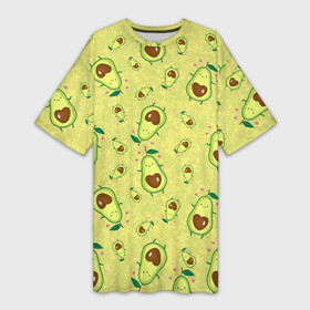 Платье-футболка 3D с принтом Милашка авокадик в Тюмени,  |  | Тематика изображения на принте: avocado | fruits | heart | vegetables | авокадо | овощи | сердца | сердце | фрукты
