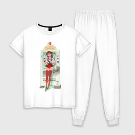 Женская пижама хлопок с принтом АСКА ЕВАНГЕЛИОН в Тюмени, 100% хлопок | брюки и футболка прямого кроя, без карманов, на брюках мягкая резинка на поясе и по низу штанин | 02 | evangelion | аниме | аска | ева | евангелион | манга | ноль два | синдизи