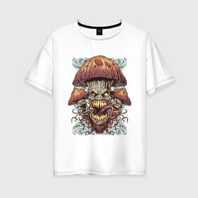 Женская футболка хлопок Oversize с принтом mushroom of horrors в Тюмени, 100% хлопок | свободный крой, круглый ворот, спущенный рукав, длина до линии бедер
 | Тематика изображения на принте: 