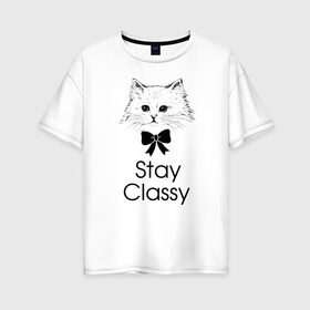 Женская футболка хлопок Oversize с принтом Классика в Тюмени, 100% хлопок | свободный крой, круглый ворот, спущенный рукав, длина до линии бедер
 | бантик | белый | классика | кот | кошка | красота | милый | цитата | чёрный