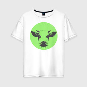 Женская футболка хлопок Oversize с принтом корова в Тюмени, 100% хлопок | свободный крой, круглый ворот, спущенный рукав, длина до линии бедер
 | 2021 | бык | год быка | год коровы | новый год | символ года