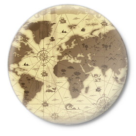 Значок с принтом Карта мира в Тюмени,  металл | круглая форма, металлическая застежка в виде булавки | Тематика изображения на принте: география | карта | карта мира | корабли | моряки