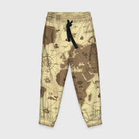 Детские брюки 3D с принтом Карта мира в Тюмени, 100% полиэстер | манжеты по низу, эластичный пояс регулируется шнурком, по бокам два кармана без застежек, внутренняя часть кармана из мелкой сетки | география | карта | карта мира | корабли | моряки