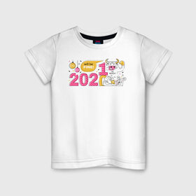 Детская футболка хлопок с принтом 2021 год быка в Тюмени, 100% хлопок | круглый вырез горловины, полуприлегающий силуэт, длина до линии бедер | Тематика изображения на принте: 2021 | бык | год быка | год коровы | новый год | символ года
