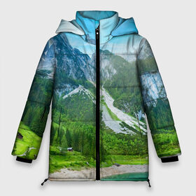 Женская зимняя куртка 3D с принтом Альпийские горы в Тюмени, верх — 100% полиэстер; подкладка — 100% полиэстер; утеплитель — 100% полиэстер | длина ниже бедра, силуэт Оверсайз. Есть воротник-стойка, отстегивающийся капюшон и ветрозащитная планка. 

Боковые карманы с листочкой на кнопках и внутренний карман на молнии | альпийские горы | альпы | гора | горы | озеро
