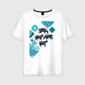 Женская футболка хлопок Oversize с принтом год быка в Тюмени, 100% хлопок | свободный крой, круглый ворот, спущенный рукав, длина до линии бедер
 | 2021 | бык | год быка | год коровы | новый год | символ года