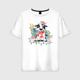 Женская футболка хлопок Oversize с принтом символ нового года в Тюмени, 100% хлопок | свободный крой, круглый ворот, спущенный рукав, длина до линии бедер
 | 2021 | бык | год быка | год коровы | новый год | символ года