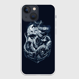 Чехол для iPhone 13 mini с принтом Кракен в Тюмени,  |  | брутальная | веселый роджер | вода | корсар | кость | кракен | мертвец | море | мрачная | океан | осьминог | пират | темная | ужас | утопленник | череп | щупальца | якорь