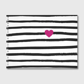 Альбом для рисования с принтом Сердце с полосками в Тюмени, 100% бумага
 | матовая бумага, плотность 200 мг. | Тематика изображения на принте: любовь | милый | модный | полоски | розовый | семья | сердце | чёрный
