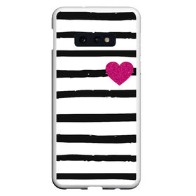 Чехол для Samsung S10E с принтом Сердце с полосками в Тюмени, Силикон | Область печати: задняя сторона чехла, без боковых панелей | любовь | милый | модный | полоски | розовый | семья | сердце | чёрный