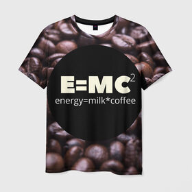 Мужская футболка 3D с принтом Энергия в Тюмени, 100% полиэфир | прямой крой, круглый вырез горловины, длина до линии бедер | еда | кофе | молоко | напитки | утро | энергия