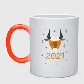 Кружка хамелеон с принтом год быка 2021 в Тюмени, керамика | меняет цвет при нагревании, емкость 330 мл | 2021 | бык | год быка | год коровы | новый год | символ года