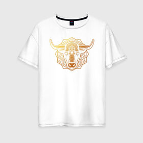 Женская футболка хлопок Oversize с принтом бык в Тюмени, 100% хлопок | свободный крой, круглый ворот, спущенный рукав, длина до линии бедер
 | 2021 | бык | год быка | год коровы | новый год | символ года